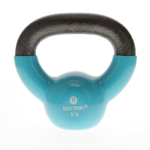 Body Sport Cast Iron Vinyl Coated Kettlebells, 5 lb., Light Blue