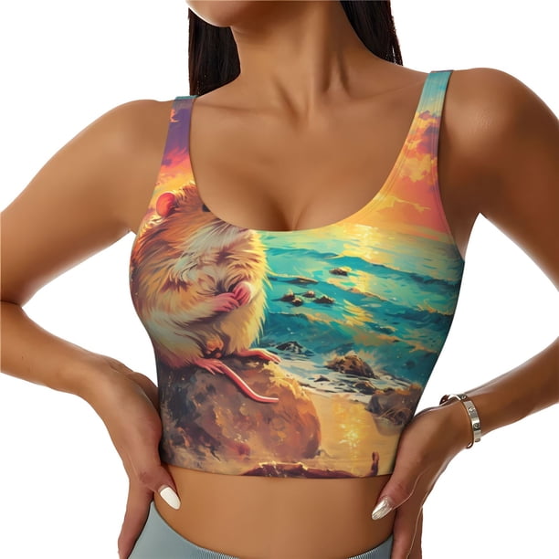 Balery Island Beach Guinea Pig Sujetadores deportivos con espalda cruzada para mujer, acolchados, sin costuras, de alto impacto, ideales para yoga, gimnasio, entrenamiento y fitness.-X-Large