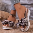 thumbnail image 2 of Womens Espadrilles Open Toe Leopard Print Bowtie Wedge Sandals Summer Casual Slip on Slides Lightweight Dressy Beach Shoes Black Size 8, 2 of 7