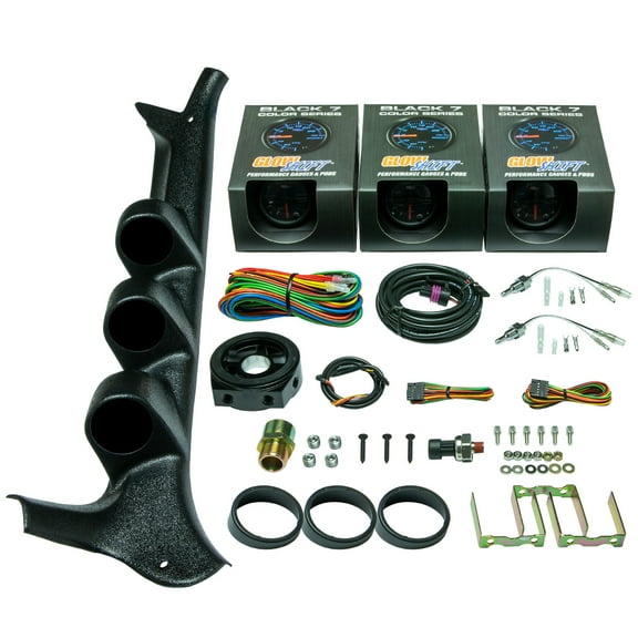 GlowShift 1982-1986 Ford F-Series Triple Gauge Package with Black 7 Color GS18 Gauge Set