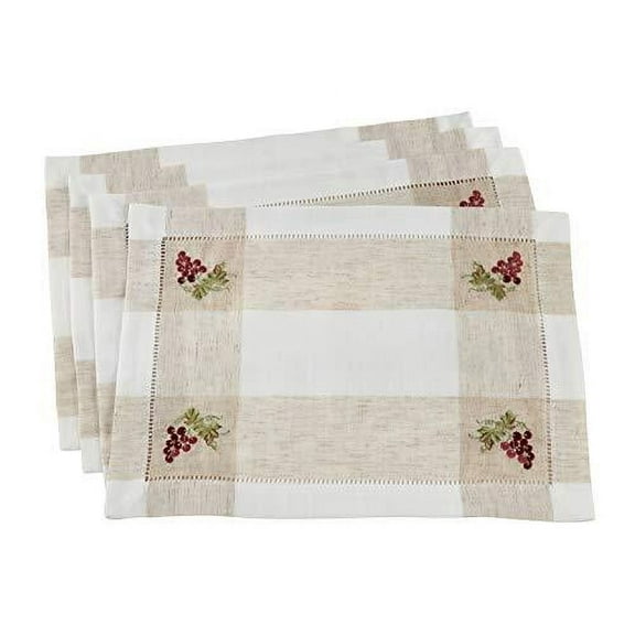 Fennco Styles Hommage Brodé Collection Cottage Floral Embroidery Border Hemstitch Linen Blend Table Linens