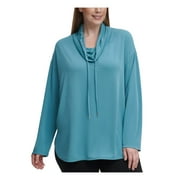 CALVIN KLEIN Womens Green Drawstring Long Sleeve Cowl Neck Top Plus 3X