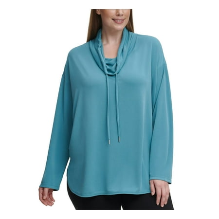 CALVIN KLEIN Womens Green Drawstring Long Sleeve Cowl Neck Top Plus 3X
