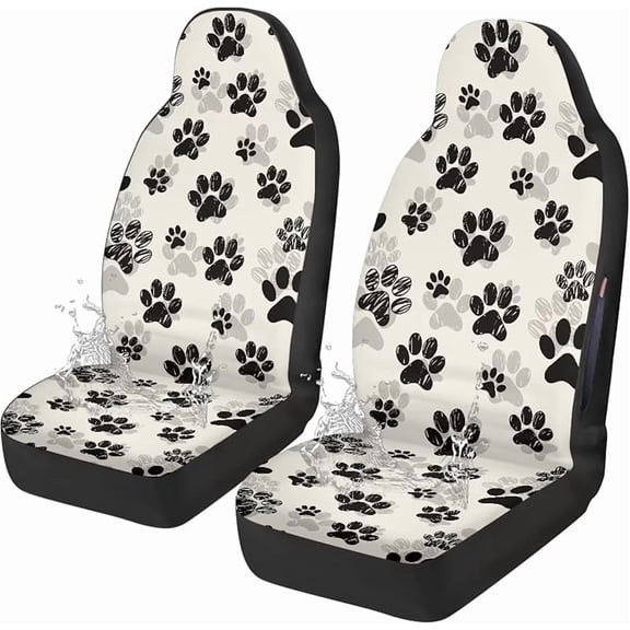 Waterproof Car Front Seat Cover Set Black Dog Paw Print Bucket Seat Covers Anti-Slip Premium Polyester Seat Covers for Cars,Trucks,SUVs,2PCS,Airbag Compatible