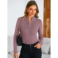thumbnail image 3 of PRETTYGARDEN Fall Quarter Zip Pullover Sweaters for Women Long Sleeve Collared Fitted Ribbed Knit Tops, 3 of 8