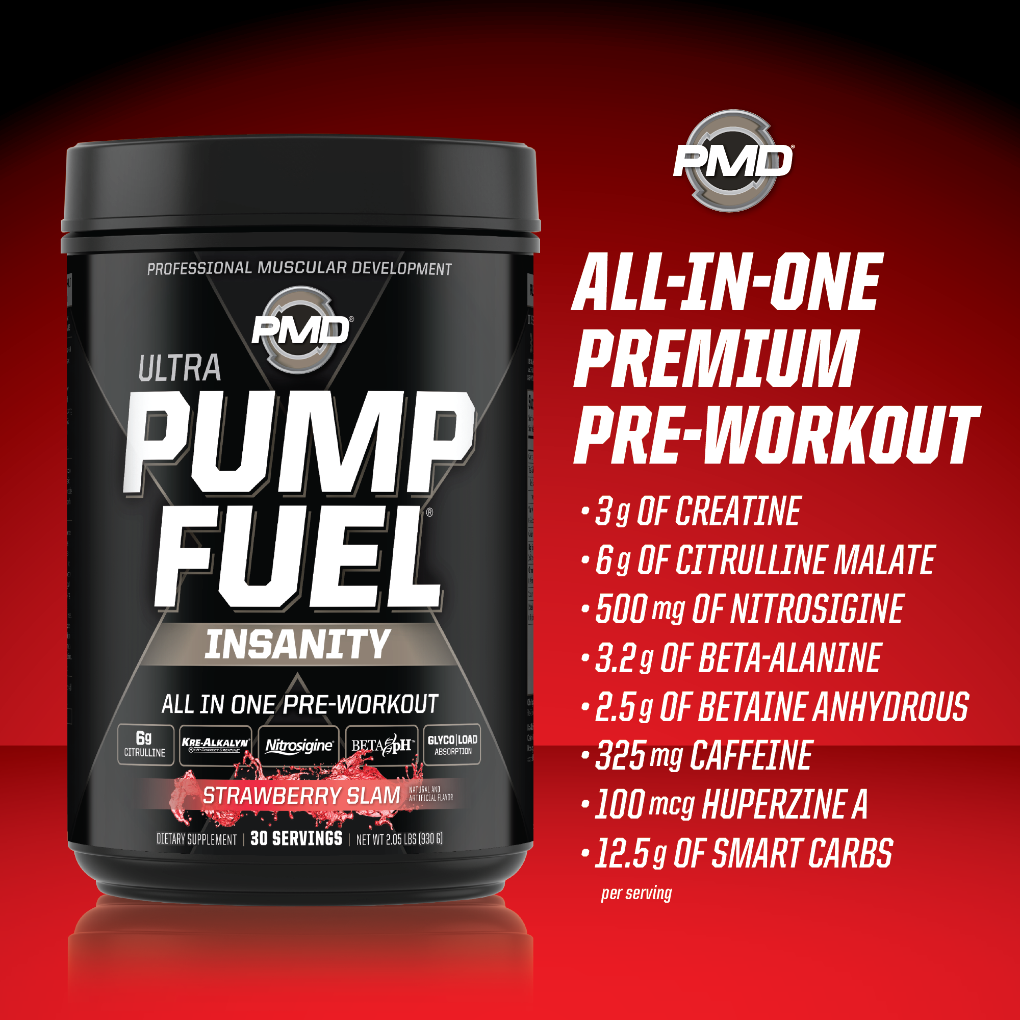 Pmd Sports Ultra Pump Fuel Insanity Pre Workout Drink Mix For Energy Strength Endurance Muscle Pumps And Recovery Complex Carbohydrates And Amino Energy Strawberry Slam 30 Servings Walmart Com
