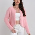 thumbnail image 4 of Aboser Women's Fuzzy Cropped Cardigan Sweaters Warm Fleece Outwear Trendy Button Down Knit Jacket Solid Color Crop Coats Fall Winter Long Sleeve Cardigans, 4 of 4