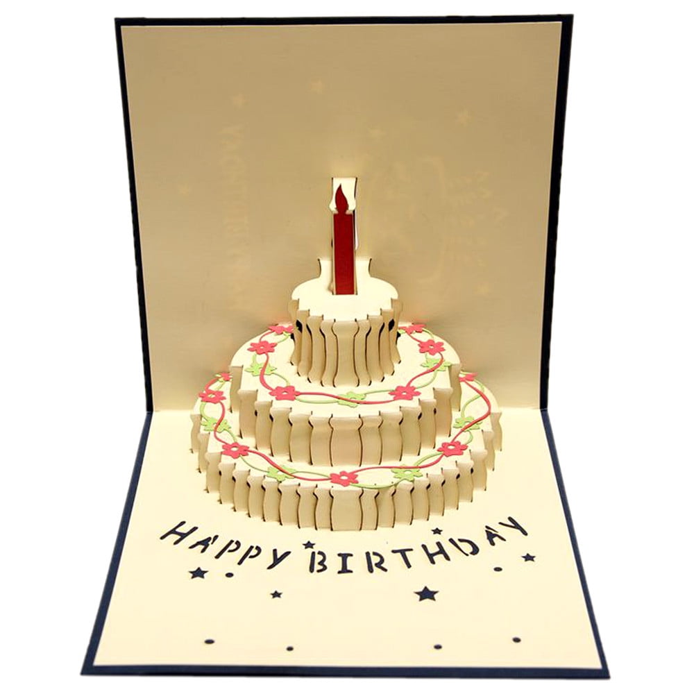 Cake 3D Pop Up Cards Happy Birthday Valentine Lover Anniversary Greeting Cards 