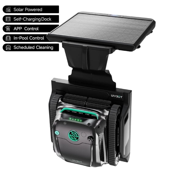 WYBOT S2 Solar Cordless Robotic Pool Cleaner, Dual Charging Options, Auto-Docking Charging, Smart Scheduled & Area Cleaning, 3D Adsorption, App Enabled, In-Ground Pools 3,229 Sq.Ft