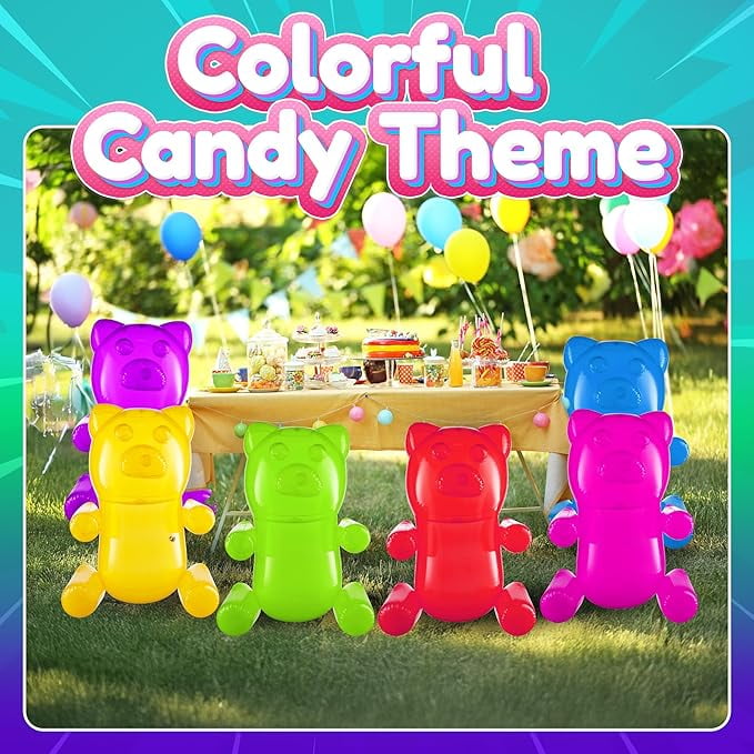 Rykon Inflatable Gummy Bears, Pack of 6, 24-Inch Big Blow Up Pool Toys, Candy Land Theme Decorations, Birthday Party Supplies & Photo Booth Props