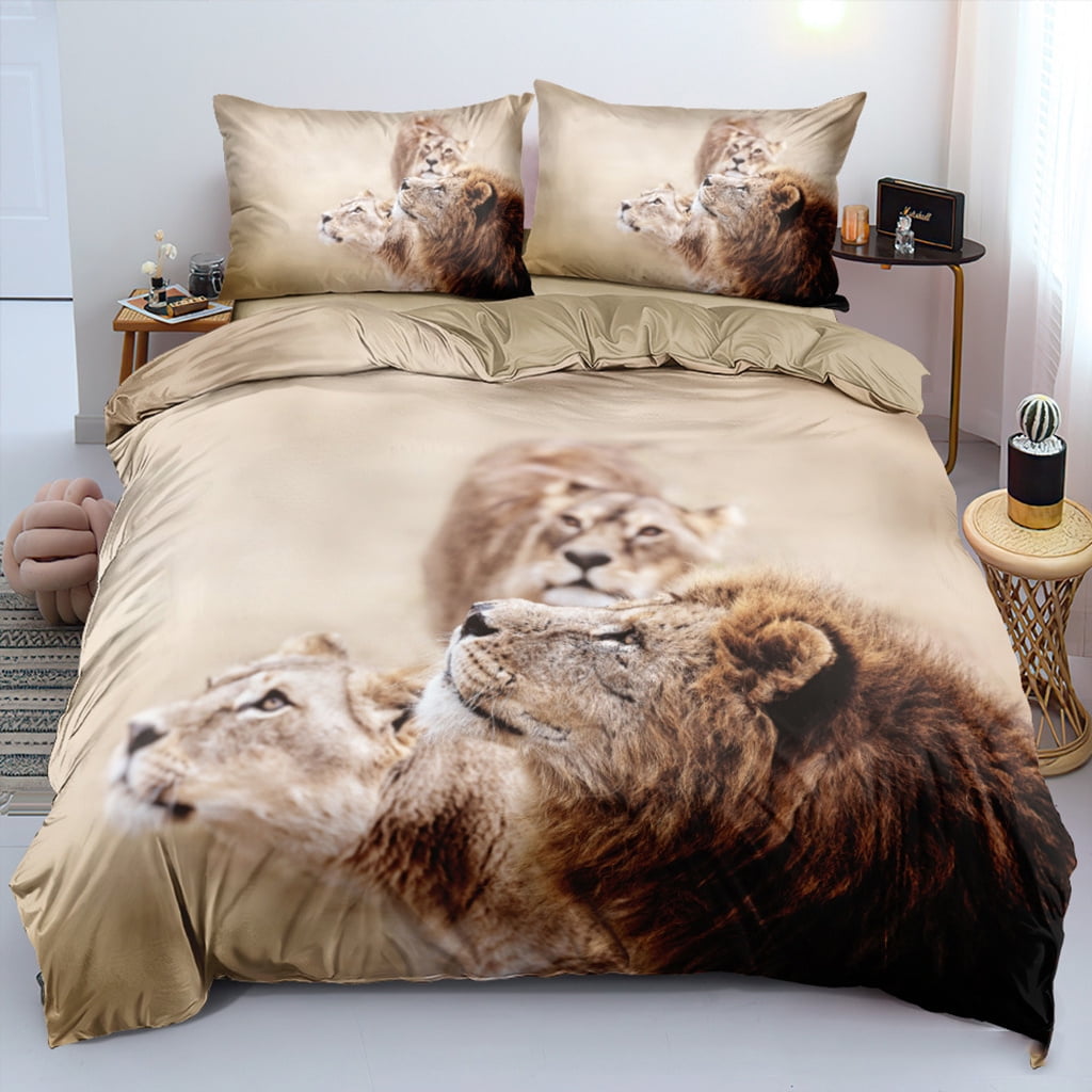 3D Animals Lions Print Bed Duvet Cover Sets Twin Full Queen King Size