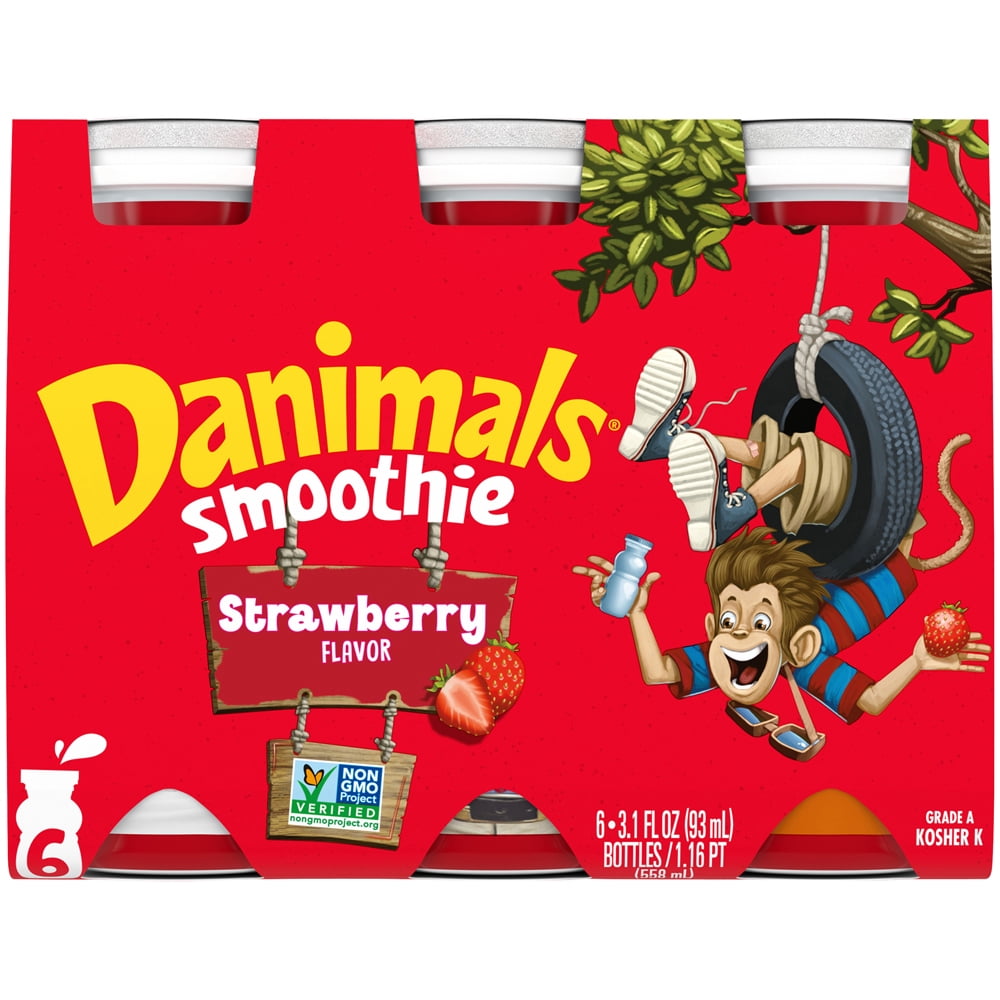 Danimals Strawberry Explosion Smoothies, 3.1 Oz. Bottles, 6 Count