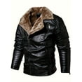 thumbnail image 3 of Warm Fleece Classic Design PU Bomber Jacket, Men's Casual Zip Up Lapel Faux Leather Jacket For Fall Winter, 3 of 5