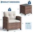 thumbnail image 2 of 3 Piece Wicker Patio Bistro Set with Cushions and Glass Table, All Weather PE Rattan Outdoor Conversation Chairs for Balcony Backyard Porch, Brown Gray Gradient Blue Beige, 2 of 8