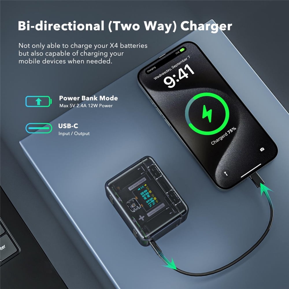 Battery Charging Box for Insta 360 X4，Charger Hub 2 Ways Bi-directional Charger Power USB-C X4 Battery Accessories