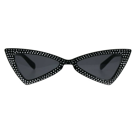 Womens Bling Engrave Triangle Plastic Cat Eye Plastic Sunglasses All Black