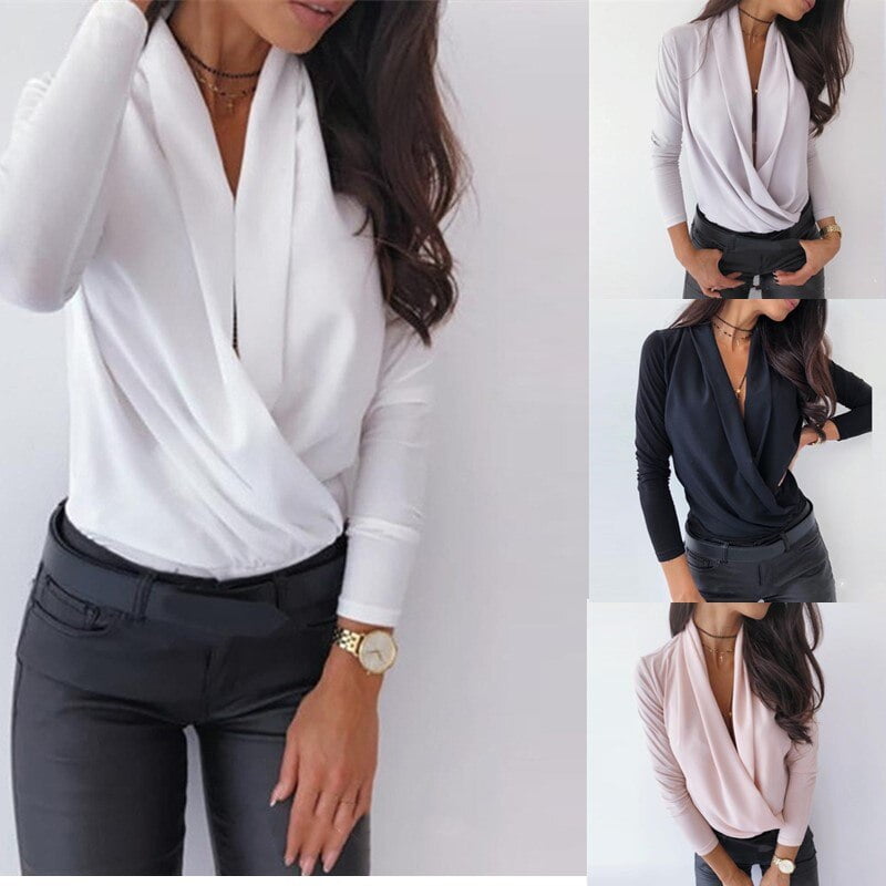 deep v neck white blouse