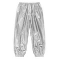 thumbnail image 5 of Hansber Kids Girls Metallic Short Sleeve T-Shirt and Harem Pants Set Jazz Hip Hop Latin Performance Dancewear Silver 7-8, 5 of 7