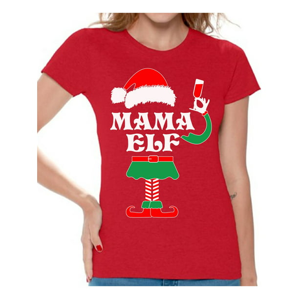 Awkward Styles Mama Elf Shirt Elf Christmas Shirts for Women Christmas T -shirt Christmas Elf Shirt Women's Holiday Top Funny Elf Tacky Christmas Party Christmas Holiday - Walmart.com
