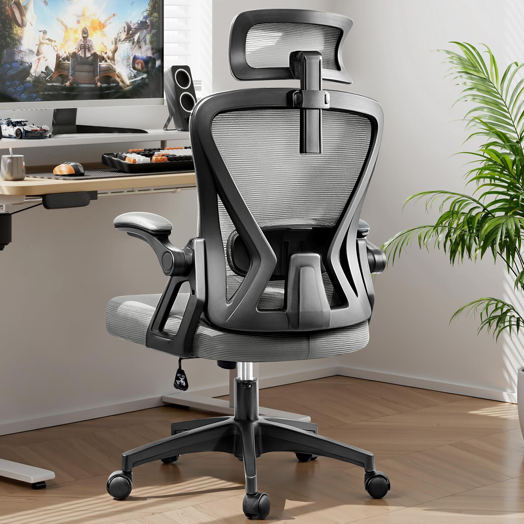 COOLHUT Ergonomic Office Chair, High Back Mesh Office Desk Chair with Headrest 500LBS, Executive Office Chair with Adjustable Aremrest, Home Office Swivel Desk Chair for Home Office, Light Gray