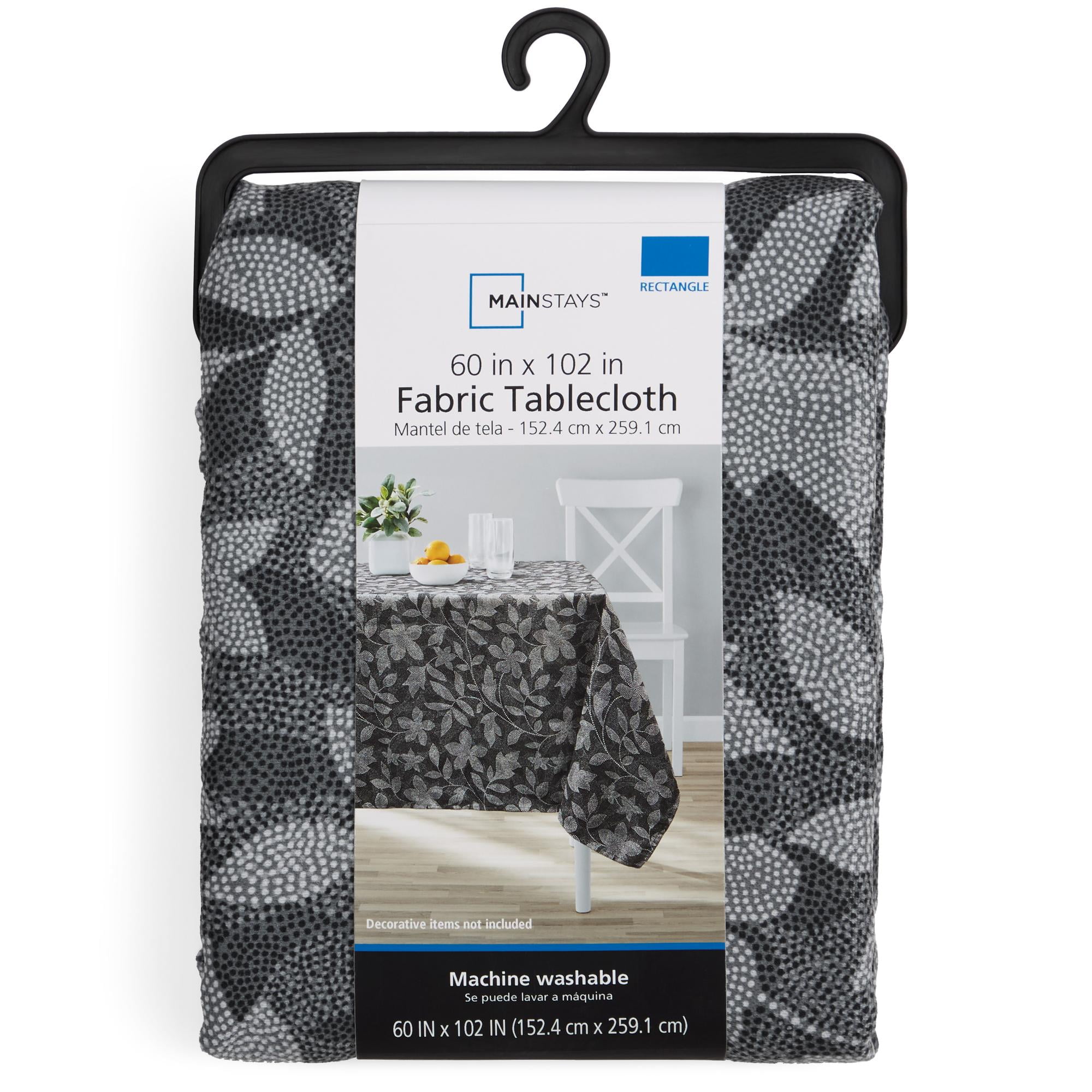 Mainstays Dot Botanical Fabric Tablecloth, Black, 60"x84"