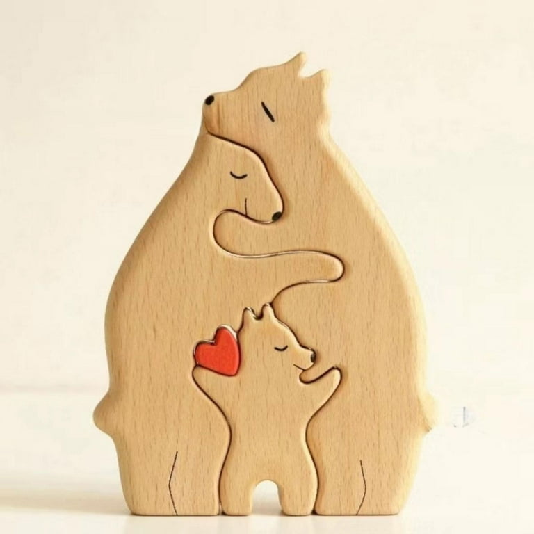 Bear Family Wooden Puzzle DIY Wooden Bear Jigsaw Sculptures for
