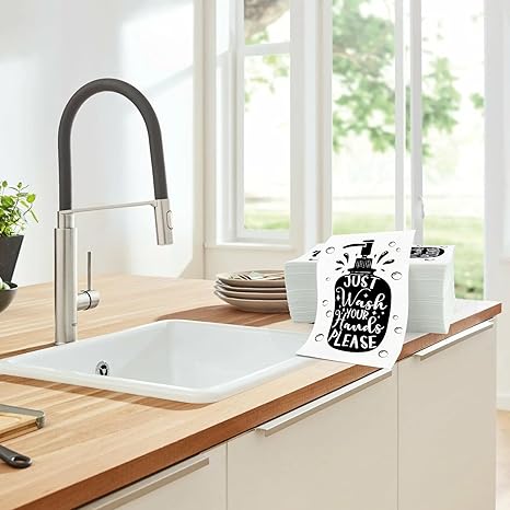 100 Pcs Disposable Hand Towels for Bathroom Paper Towels for Guests 3 Ply Wash Your Hands Bathroom Etiquette Guest Napkins for Powder Room Wedding Birthday Holiday Anniversary, Black White