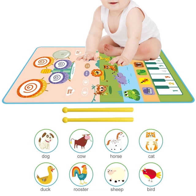 Tambor de Piano, alfombra de juego para bebés, juguete musical infantil, juguete sensorial, tacto Animal con 6 teclas, tapete de Piano, juguete Musica Verde