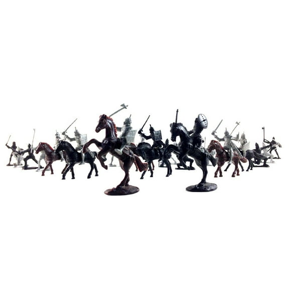 28 Pcs/Ensemble Medieval Knights Warriors Horses Figurines de Jouets pour Enfants Modèle Statique Ensemble de Jeu Jouant sur des Châteaux de Sable (20 Soldats+8 Chevaux)