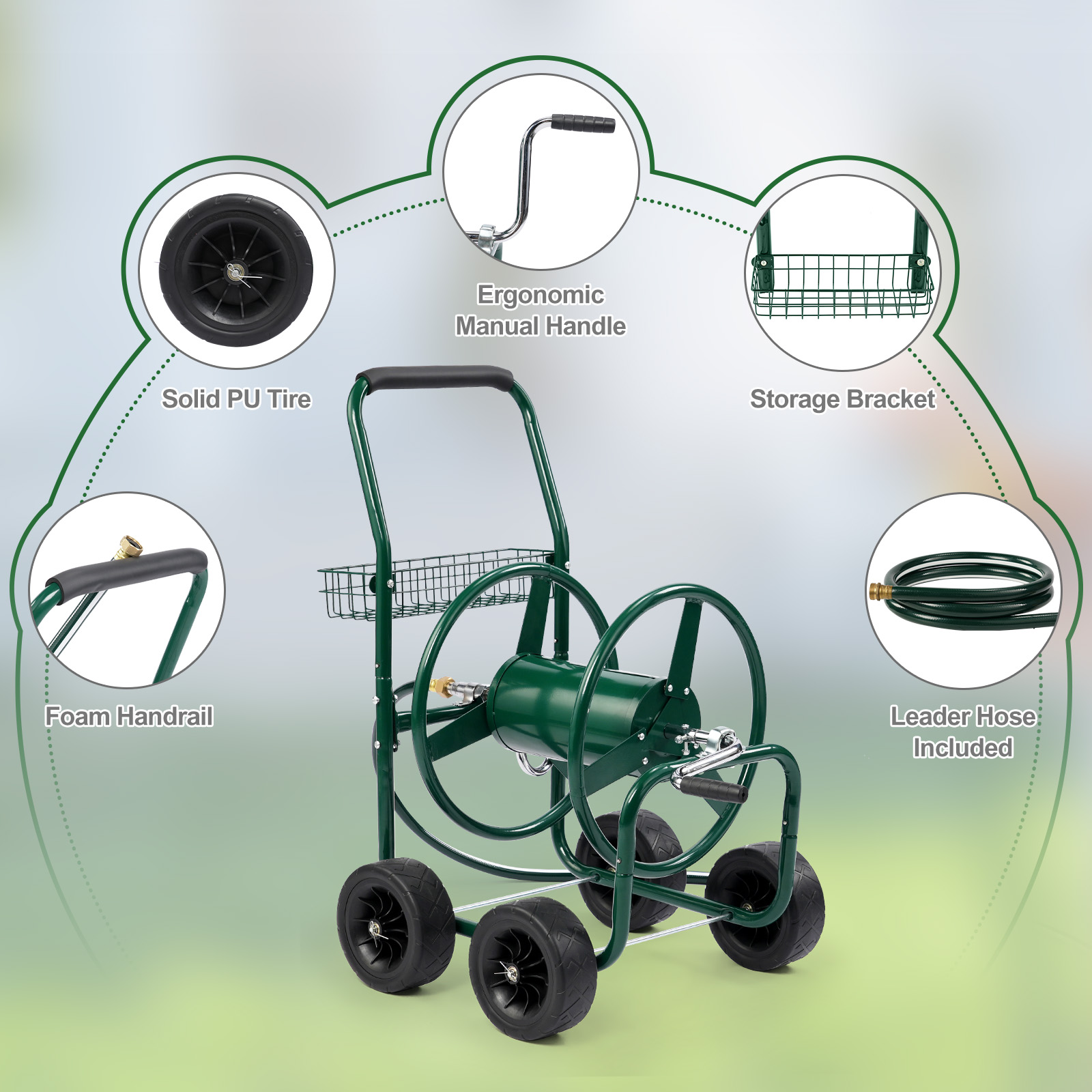 Zimtown Heavy Duty Hose Reel Cart, 250FT Capacity Mobile Steel Garden Tool with Integrated Storage Basket