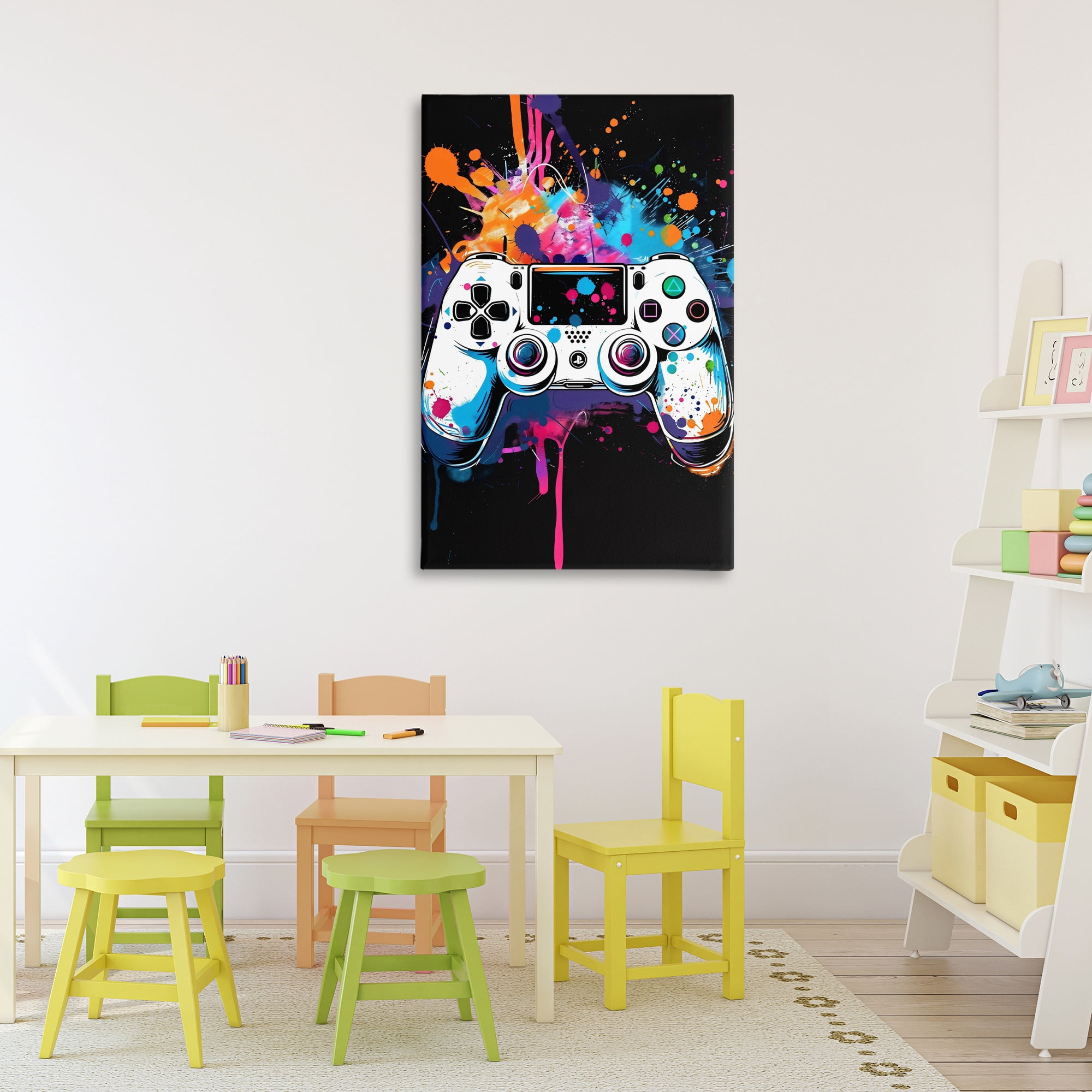 Stupell Industries Controller Contrast with Neon Splatter Canvas Wall Art, design by Creative Studio