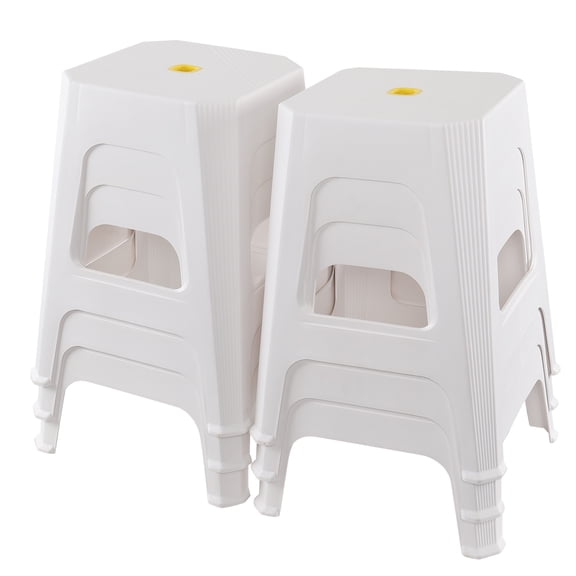 Anbers 6 Pack Plastic Stools with footrests, 18.7" High Backless Stool Chairs, White