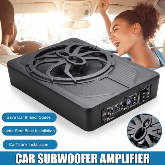 Kagrote Active Car Subwoofer with Wired Remote, 0.15% THD & 20-250Hz Frequency Range, Slim Design for Enhanced Audio in Vehicles