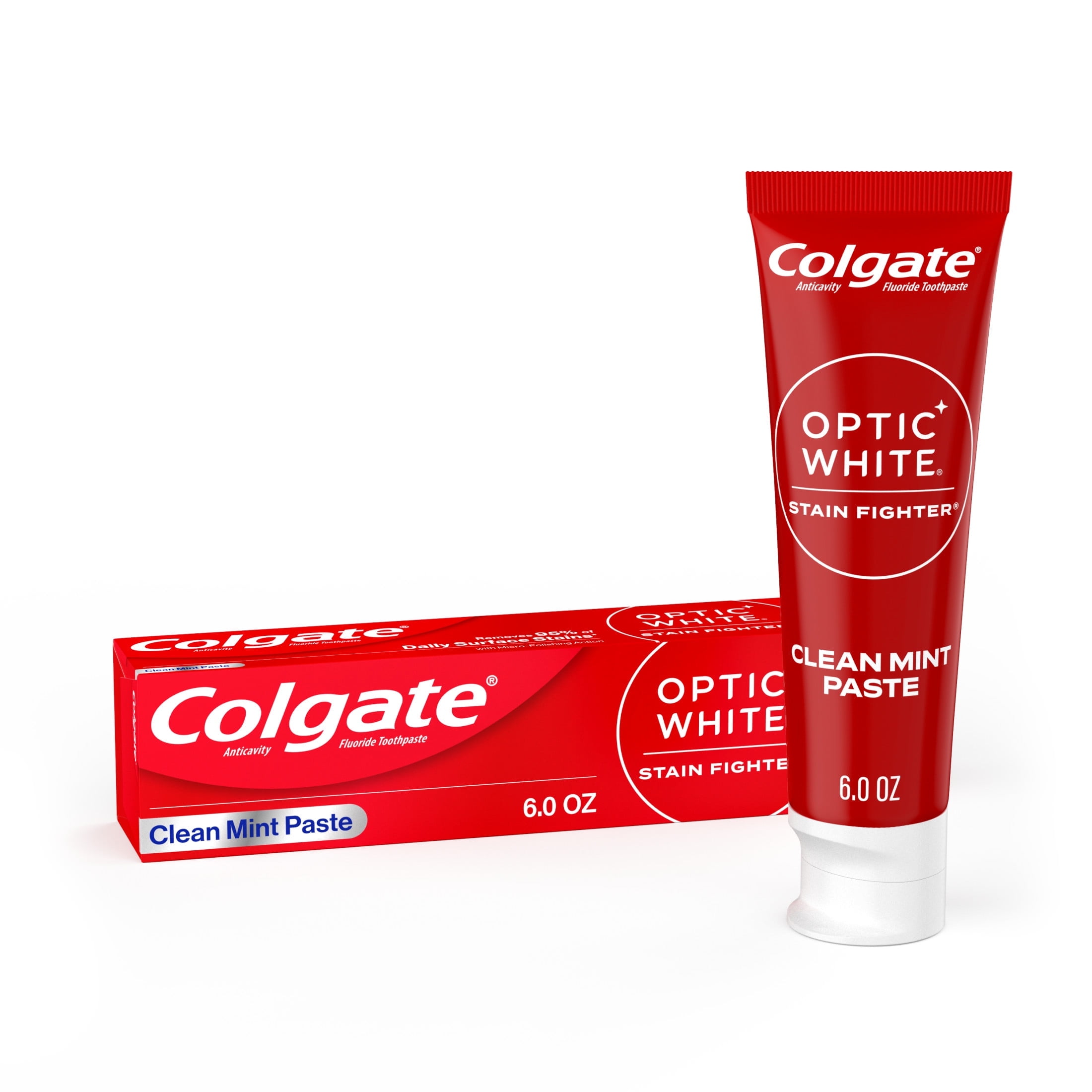 (3 pack) Colgate Optic White Stain Fighter Teeth Whitening Toothpaste, Clean Mint, 6 oz Tube