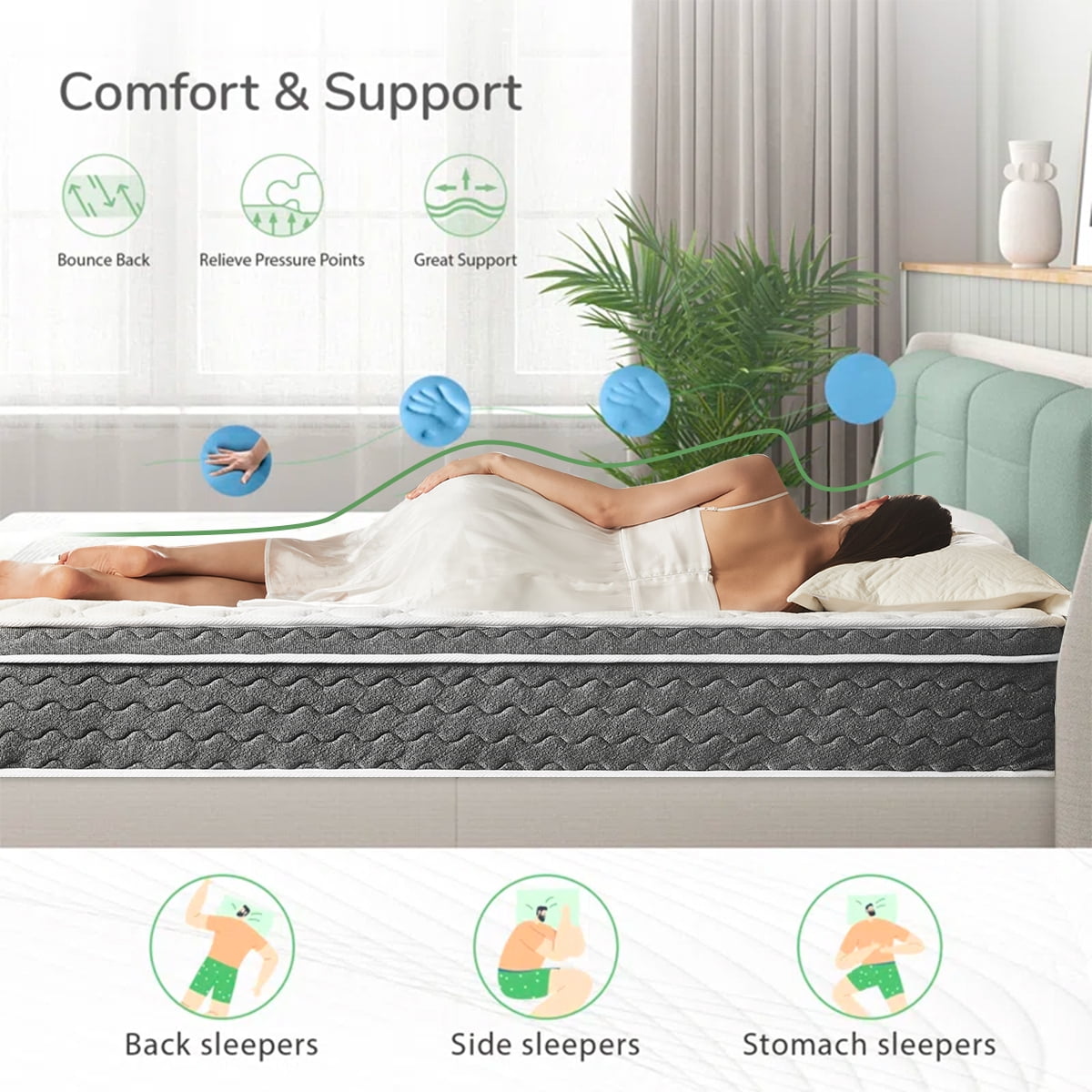 14 inch KIng Mattress[New Version], Cooling Gel Memory Foam Hybrid Mattress in a box,Medium