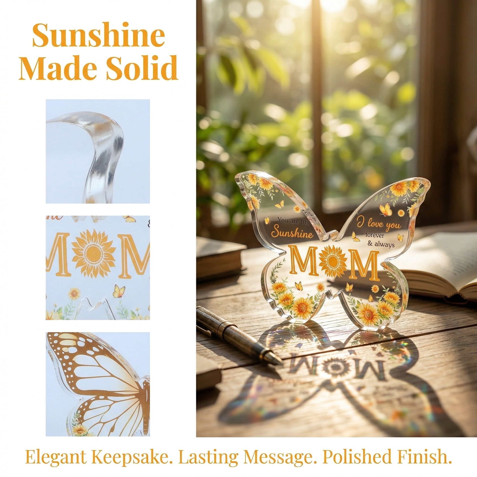 Unique Bargains Acrylic Butterfly Gift Inspirational Desk Plaque Ornament Yellow 3in