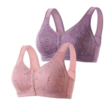 Mrat Womens Bra Back-Smoothing 2pc Front Button Bra  Front Closure Everyday Sports Bras  Convenient Snap Sleep Bra  Women Comfort Wireless Cotton Bras S-148 Hot Pink-A XXL
