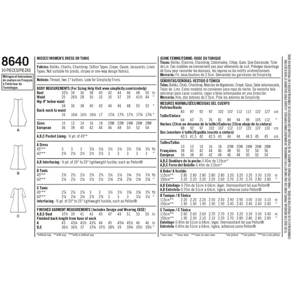 Pattern 8640 Dresses-20W-28W