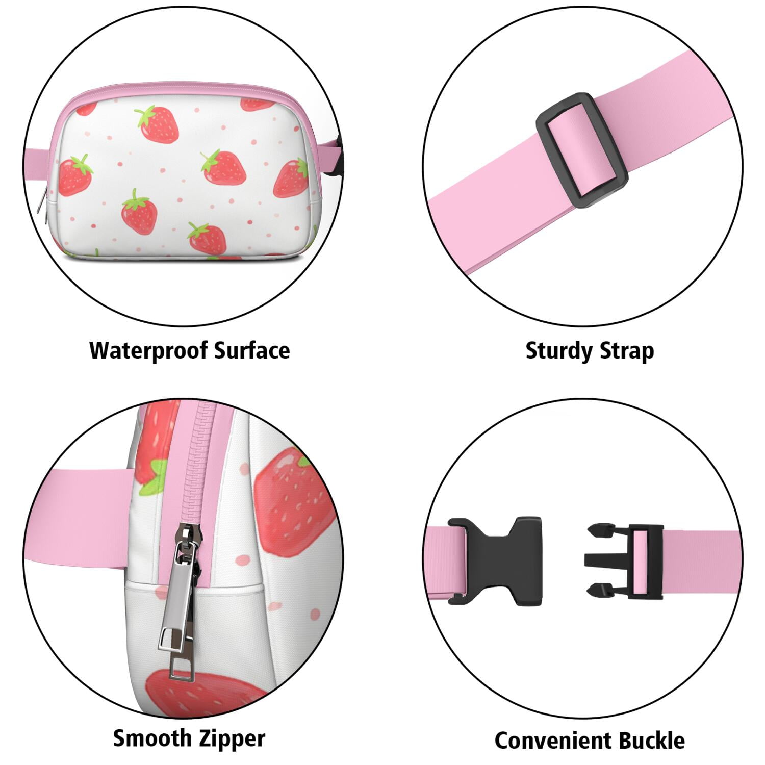 Cross Body Bag for Men&Women Fashionable Waterproof Fanny Pack with Adjustable Strap for Casual Running Hiking Cycling Strawberry Cute Sporty Waist Pack