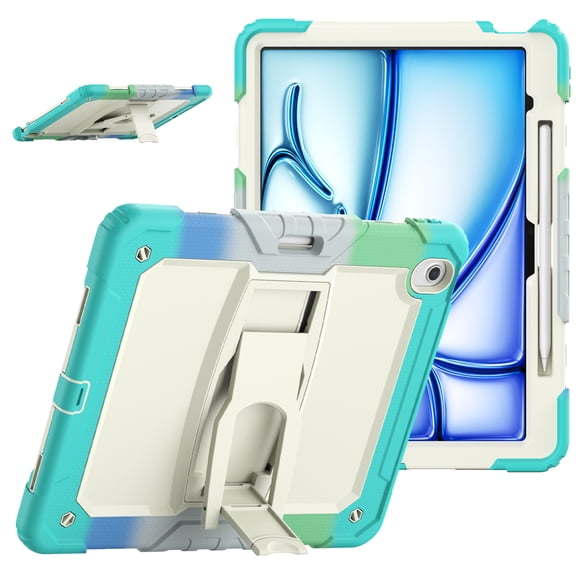 Dteck Case for iPad Pro 13 Inch M4 2024 with Screen Protector and Pencil Holder, Heavy Duty Shockproof Protective Case with 360°Rotating Hand Strap & Stand, Shoulder Strap, Colorful Blue