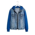 thumbnail image 6 of Womens Color Block Denim Jacket Button Up Detachable Hood Trendy Casual Loose Fit Jean Jacket, 6 of 6