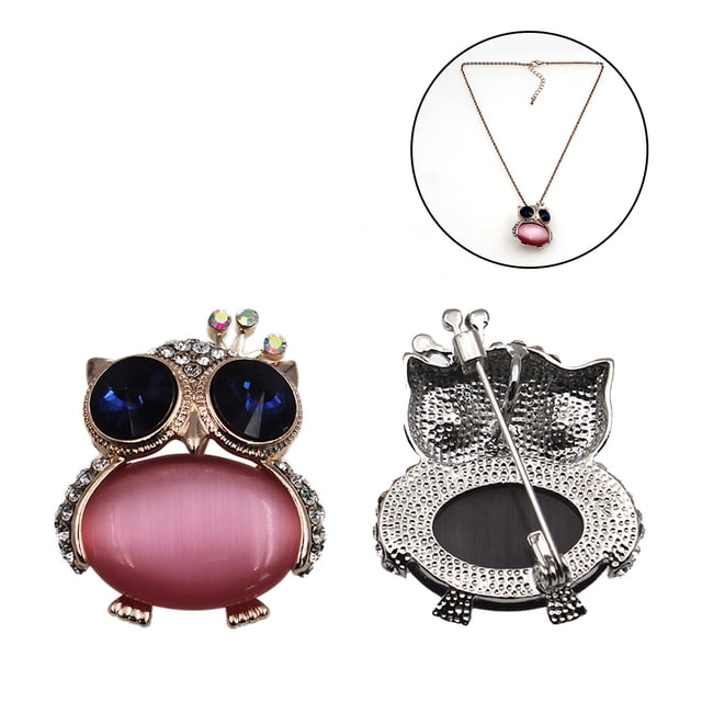 Brooch Pin Stylish Fashion Dual-Purpose Rhinestone Owl Shape Pendant Necklace Lapel Pin Animal Brooch with Chain