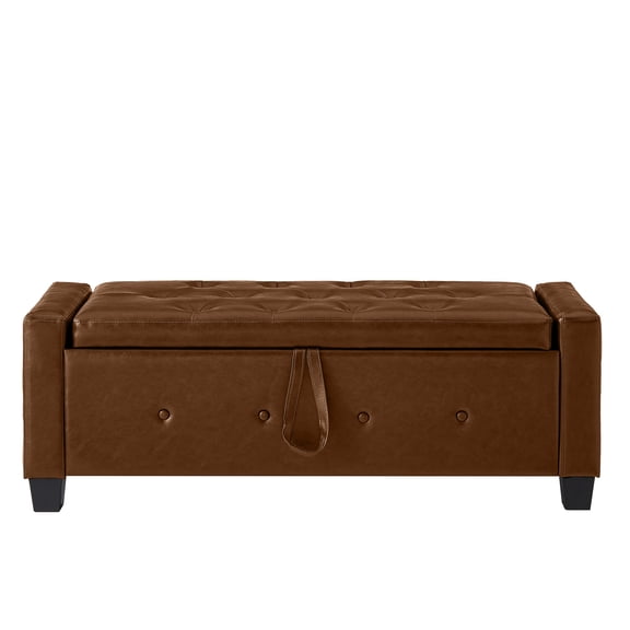 48" Ottoman Bench with Storage, Bench for Bedroom,Living Room,Hallway, Upholstered Tufted Faux Leather PU Ottoman Brown