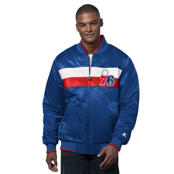 Men's Starter Royal/Red Philadelphia 76ers The Ambassador Satin Varsity Jacket