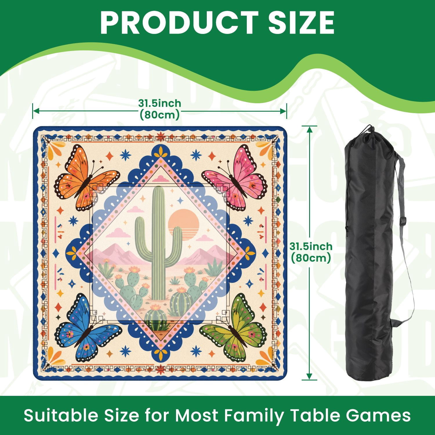 Mahjong Mat 31.5" x 31.5" Butterflies Sunset Vibrant Illustrative Style Non-Slip Noise Reduction American Mahjong Tiles Table Cover for Dominoes Poker Card Board Games Gift
