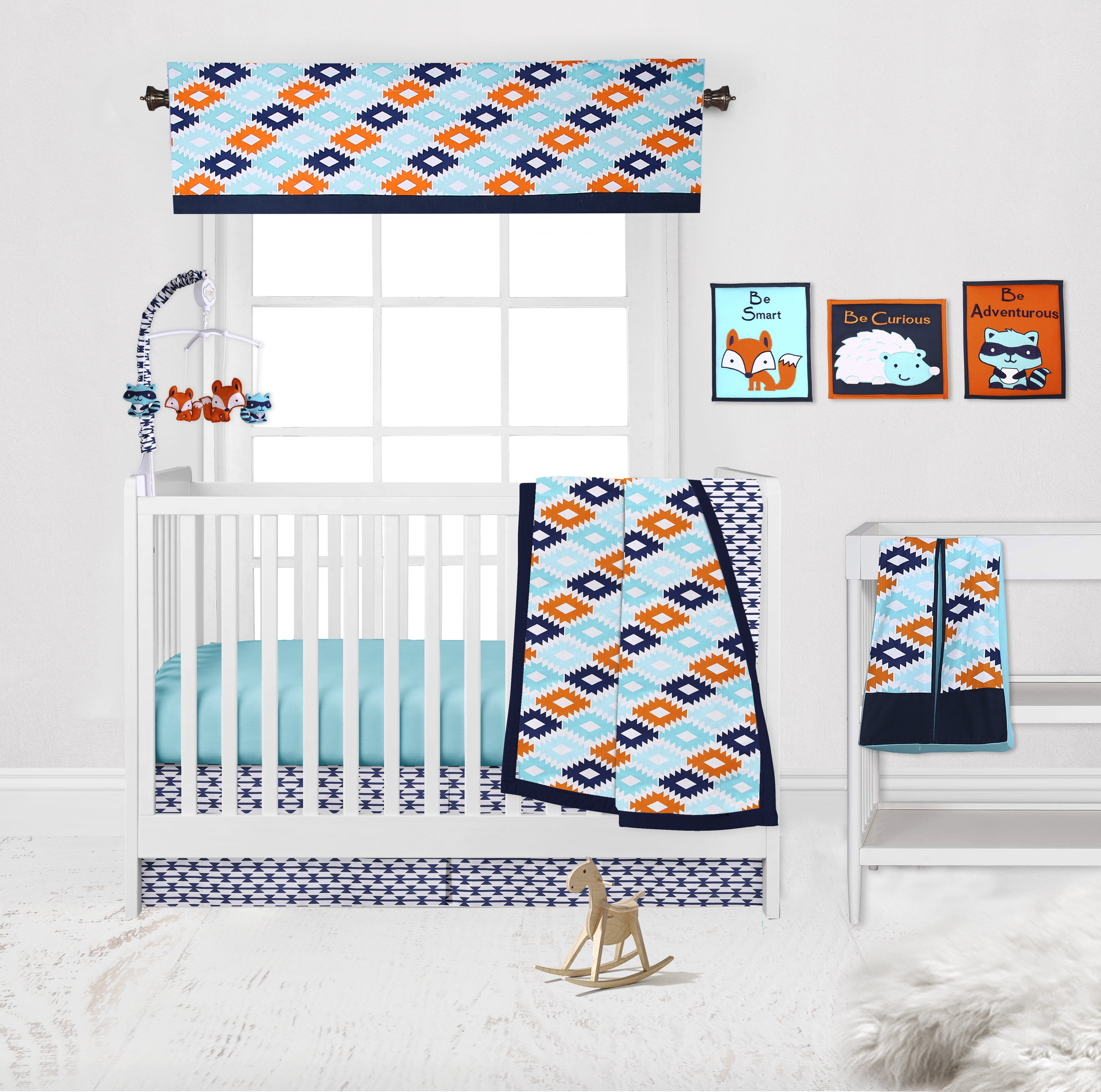 Bacati - Aztec Liam Aqua/Orange/Navy Musical Baby Crib Mobile