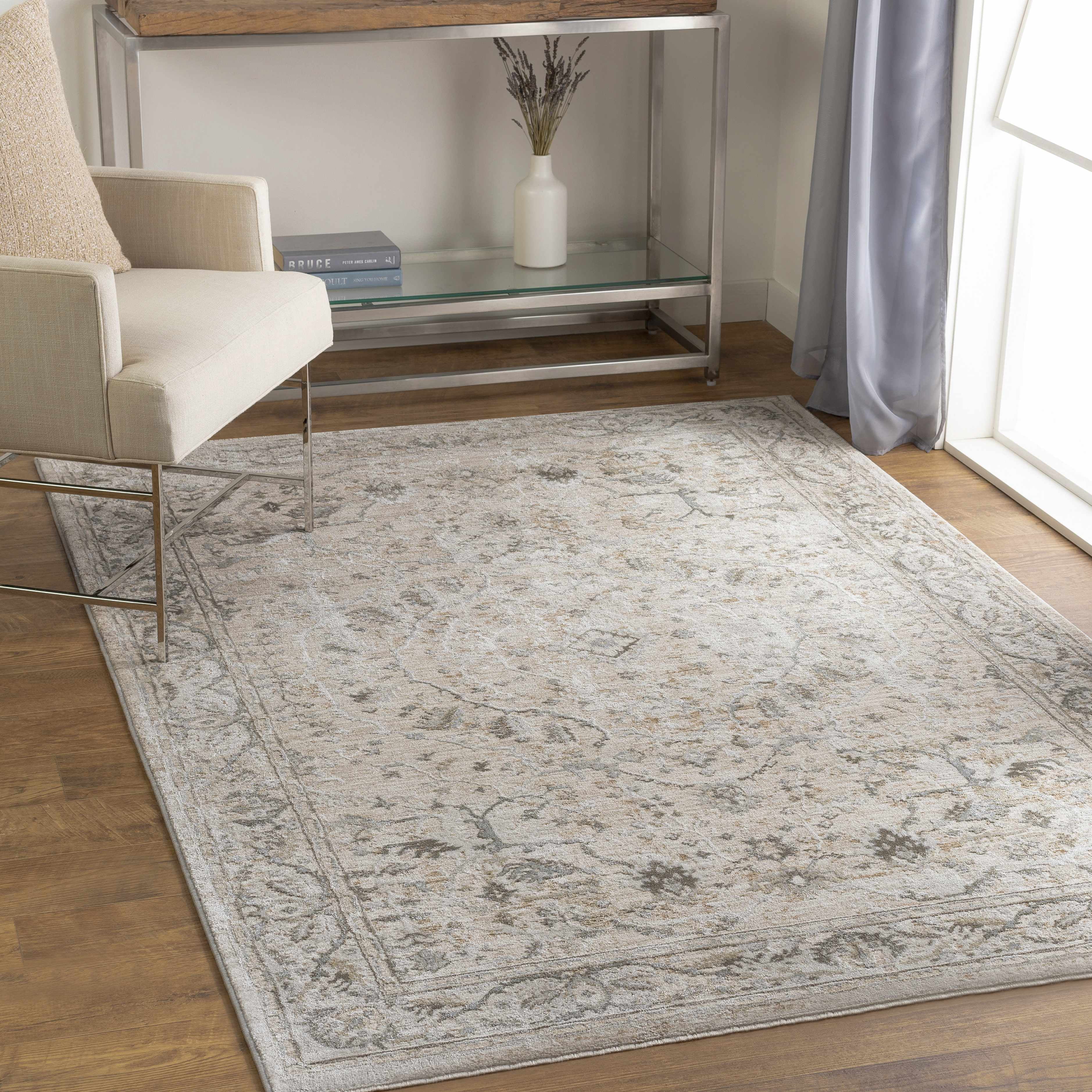 Hauteloom Laughlin Living Room, Bedroom Area Rug - Bohemian Traditional Oushak Style - Vintage Floral - Green, Cream, Blush - 5'3"-Round
