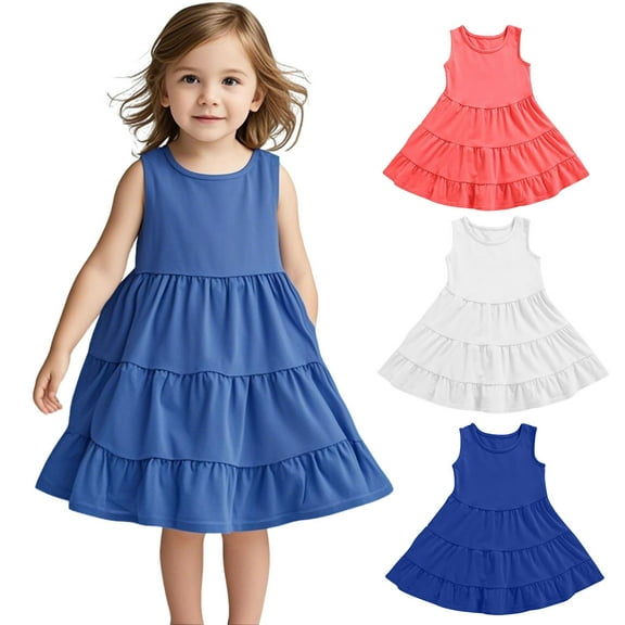 Agkizg Girls Sleeveless Tank Dresses Crewneck Solid Color Casual A Line Cottons Girl Sundress Dresses