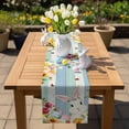 thumbnail image 5 of Easter Cartoon Bunny Table Runner, Spring Tulips Daisy Leaf Green Blue Wood Cotton Linen Kitchen Table Decoration Washable Dining Tabletop Runners for Home Party Decor 13x90 Inches, 5 of 9