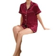 thumbnail image 5 of Women's Short Sleeve Shorts Pajama Set Summer Soft Silky Comfy Button Up Spring Lightweight Pjs 2 Piece Silk Sleepwear Amaranth 4-6, 5 of 5